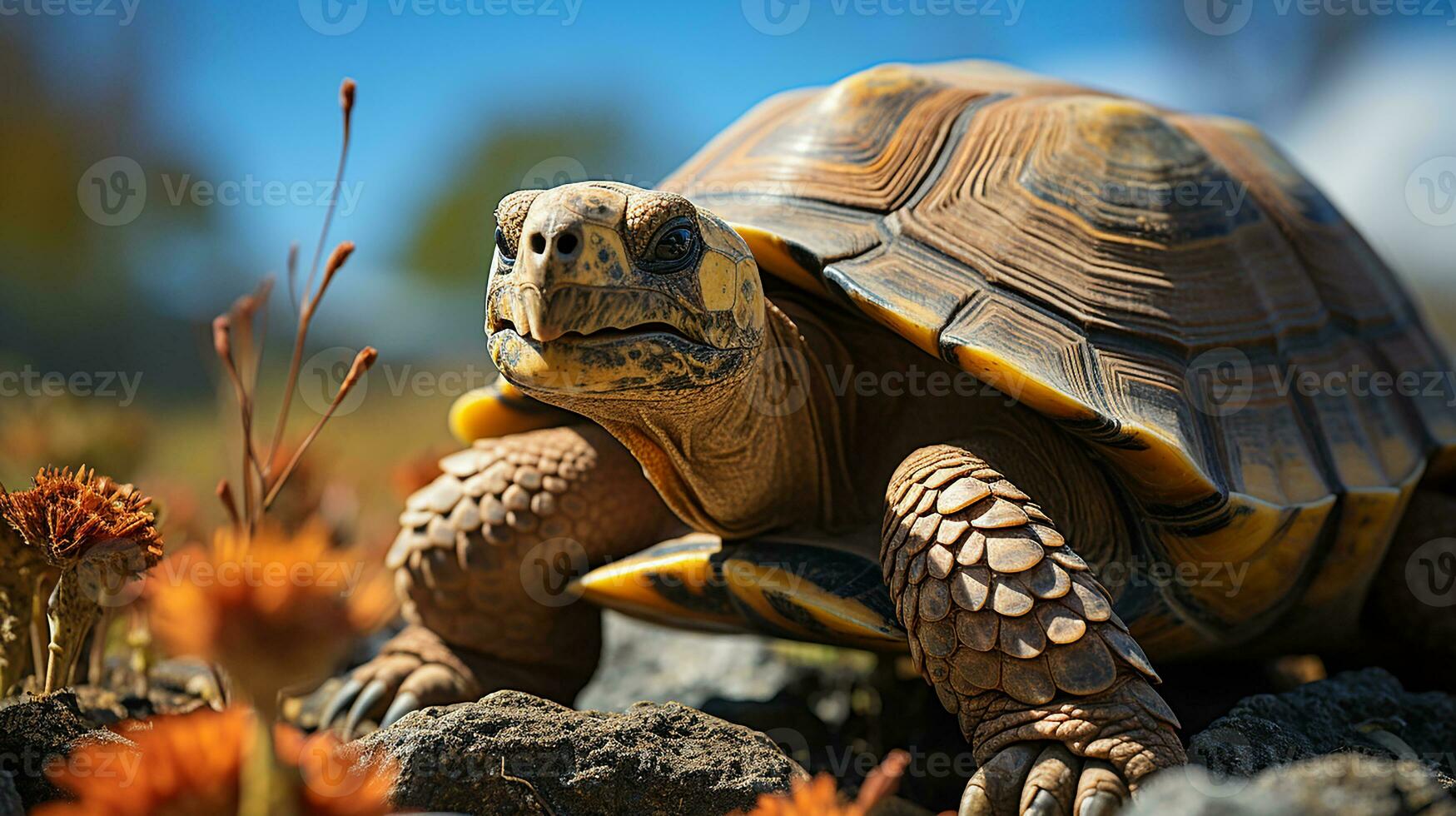 Turtle on the rocks, AI Generated photo
