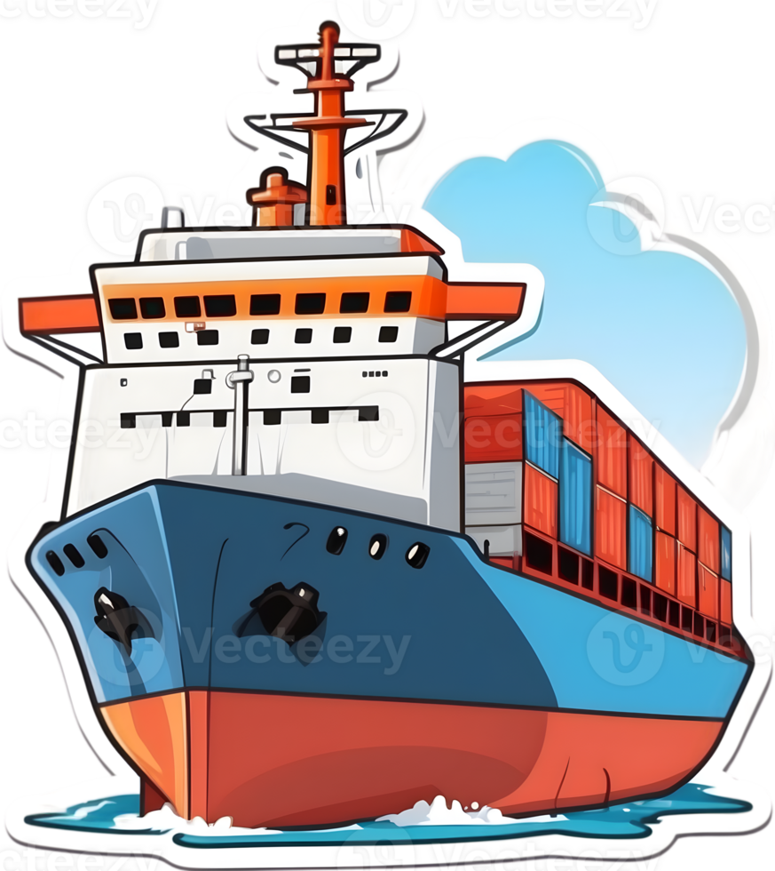 cartoon ship with cargo containers on it, ai generative png