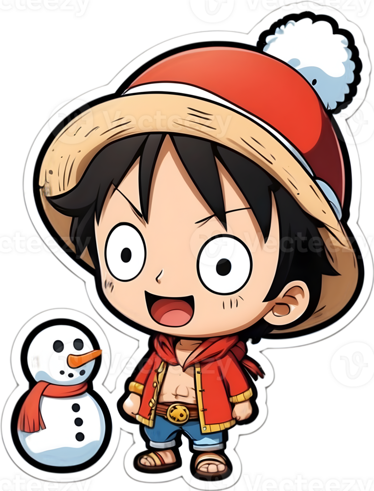 Luffy with snowman , ai generative png