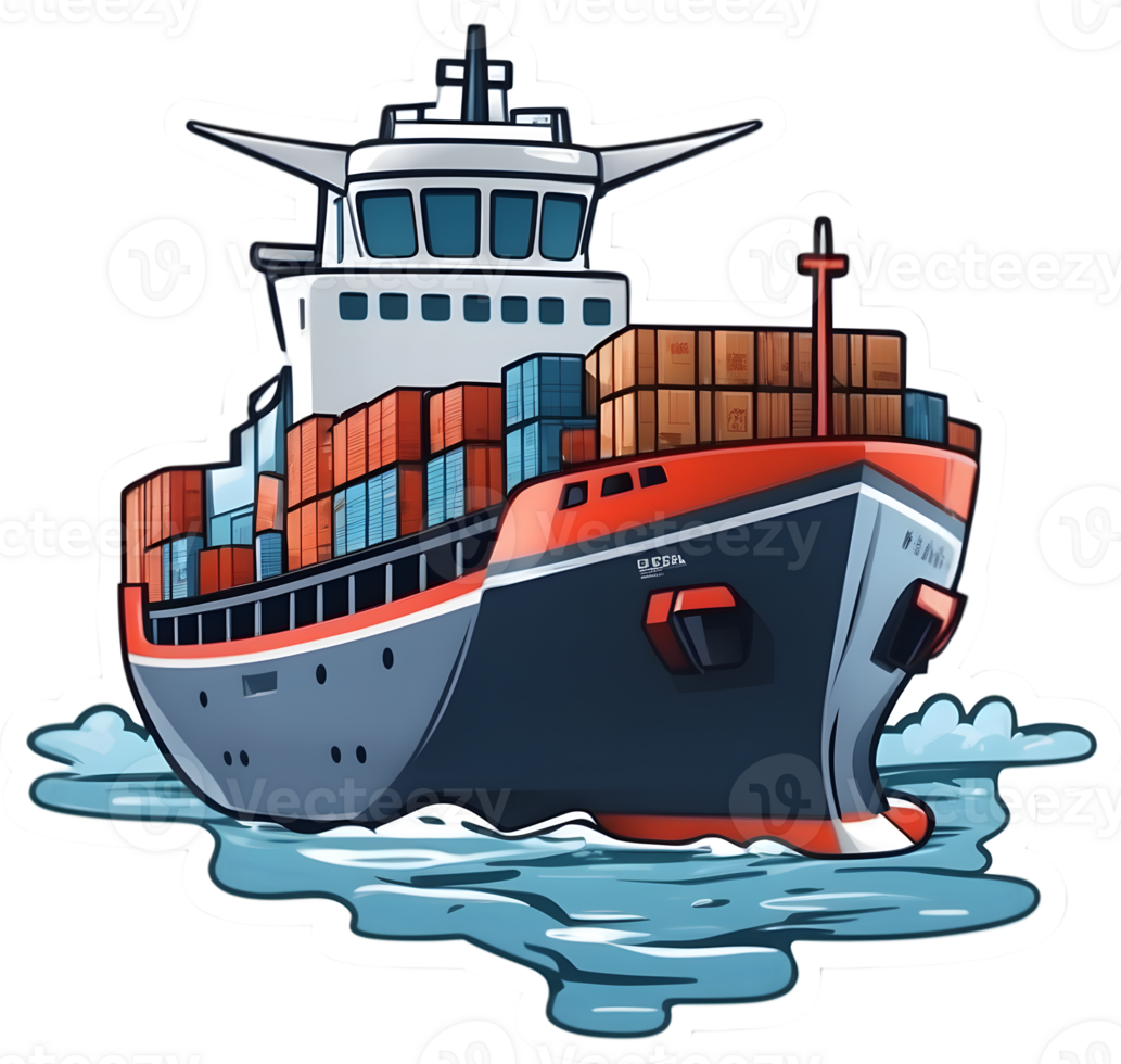 cartoon ship with cargo containers on it, ai generative png