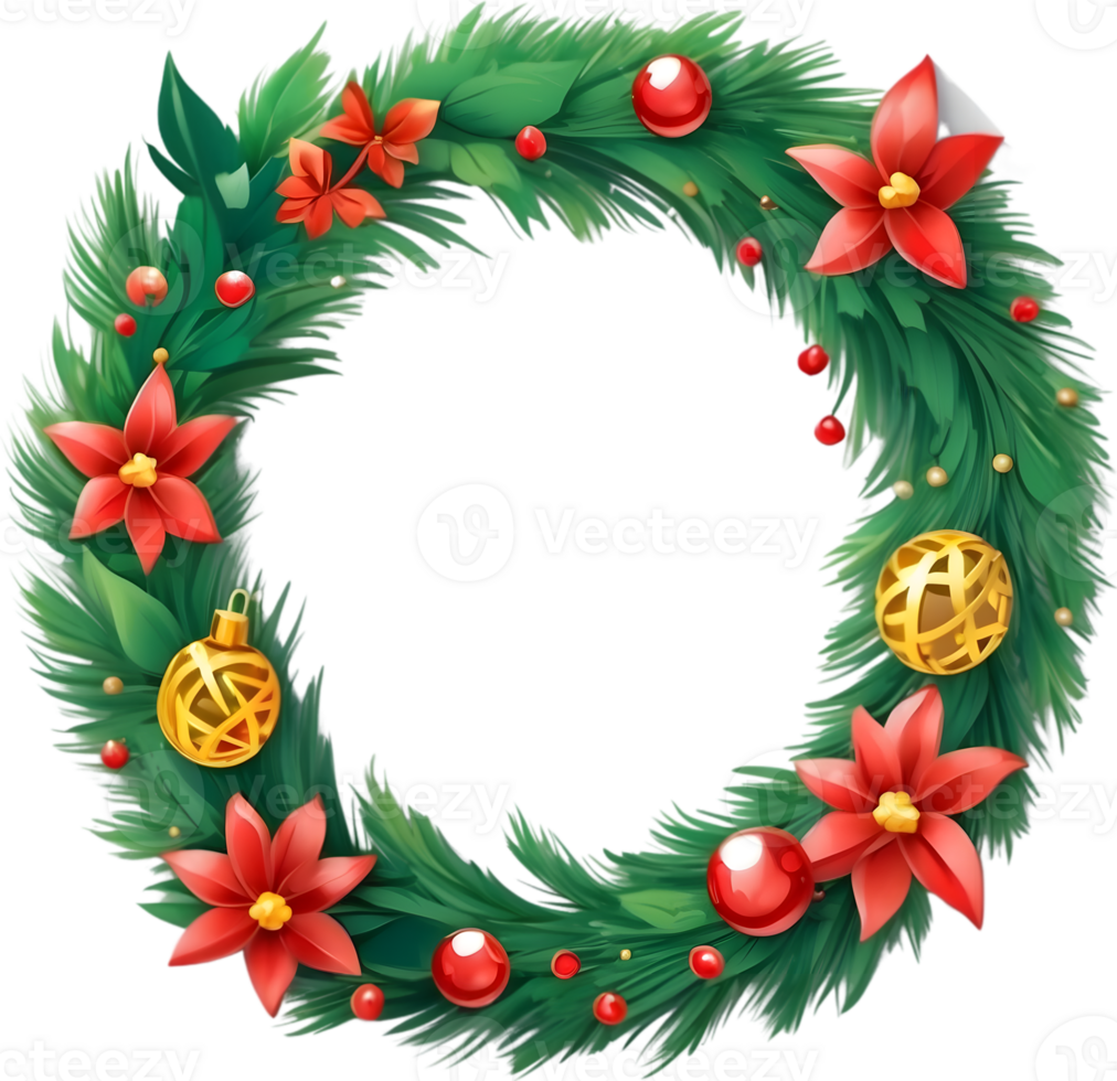 christmas wreath with red bow and ornaments on  ai generative,Christmas icons, Festive symbols, Holiday season, Xmas decorations png