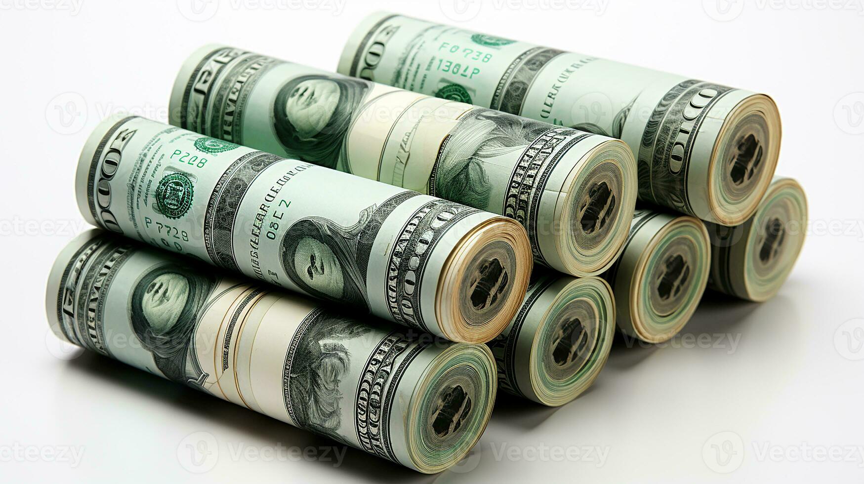 AI Generated, Stack of money on the table, concept background photo