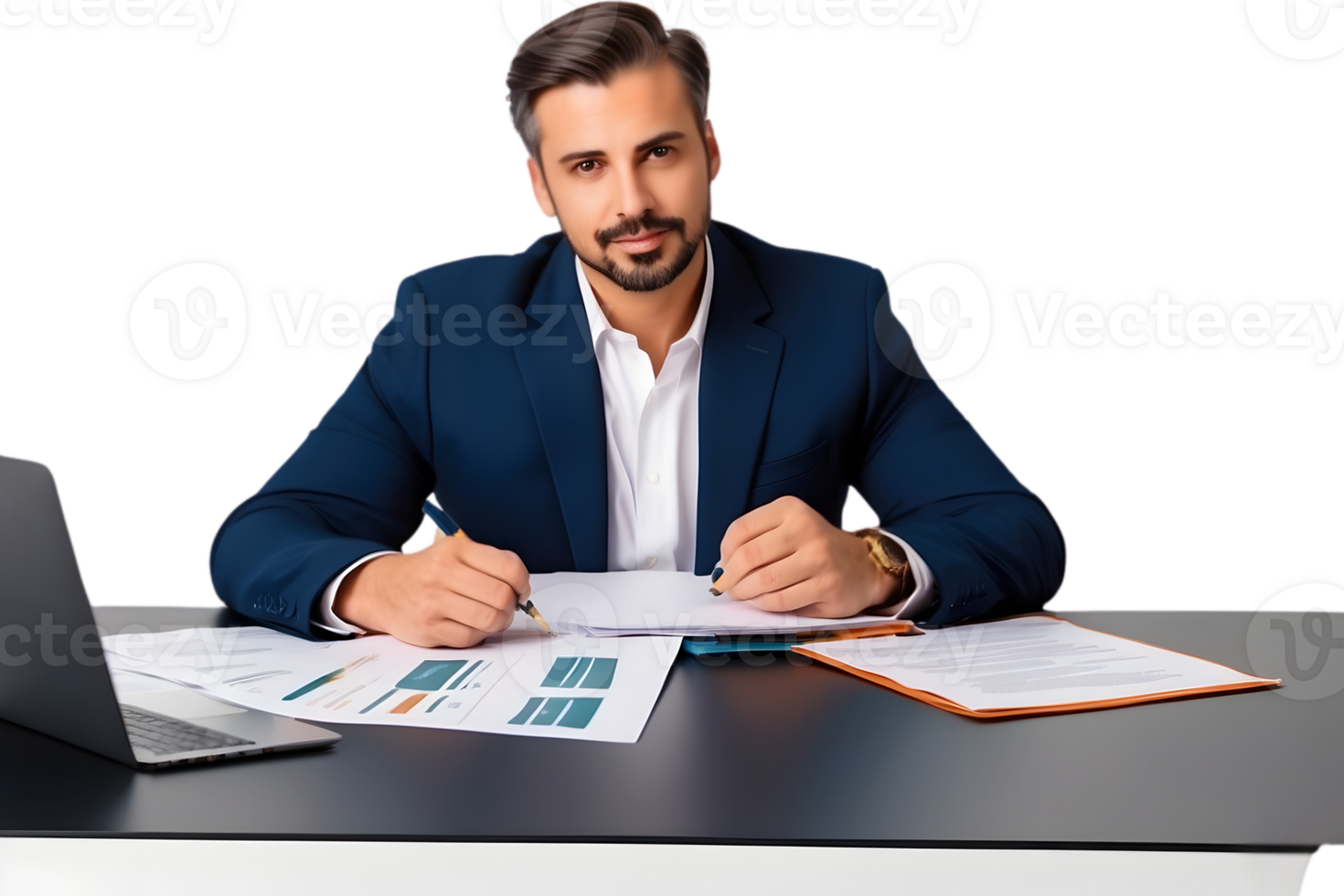 businessman pointing at a document on a table, ai generative png