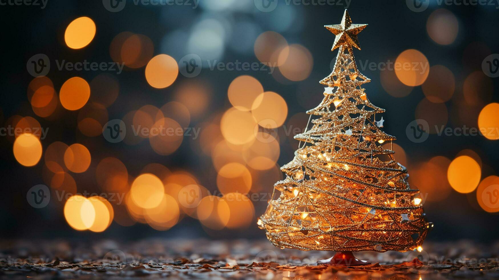Small Christmas modern tree, bokeh light background, AI Generated photo