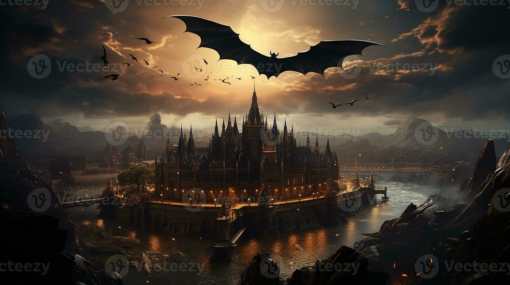 Bats in the Dark Castle, AI Generated photo