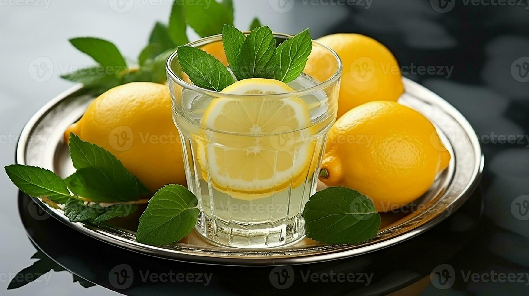 Fresh lemonade with lime and mint, AI Generated photo