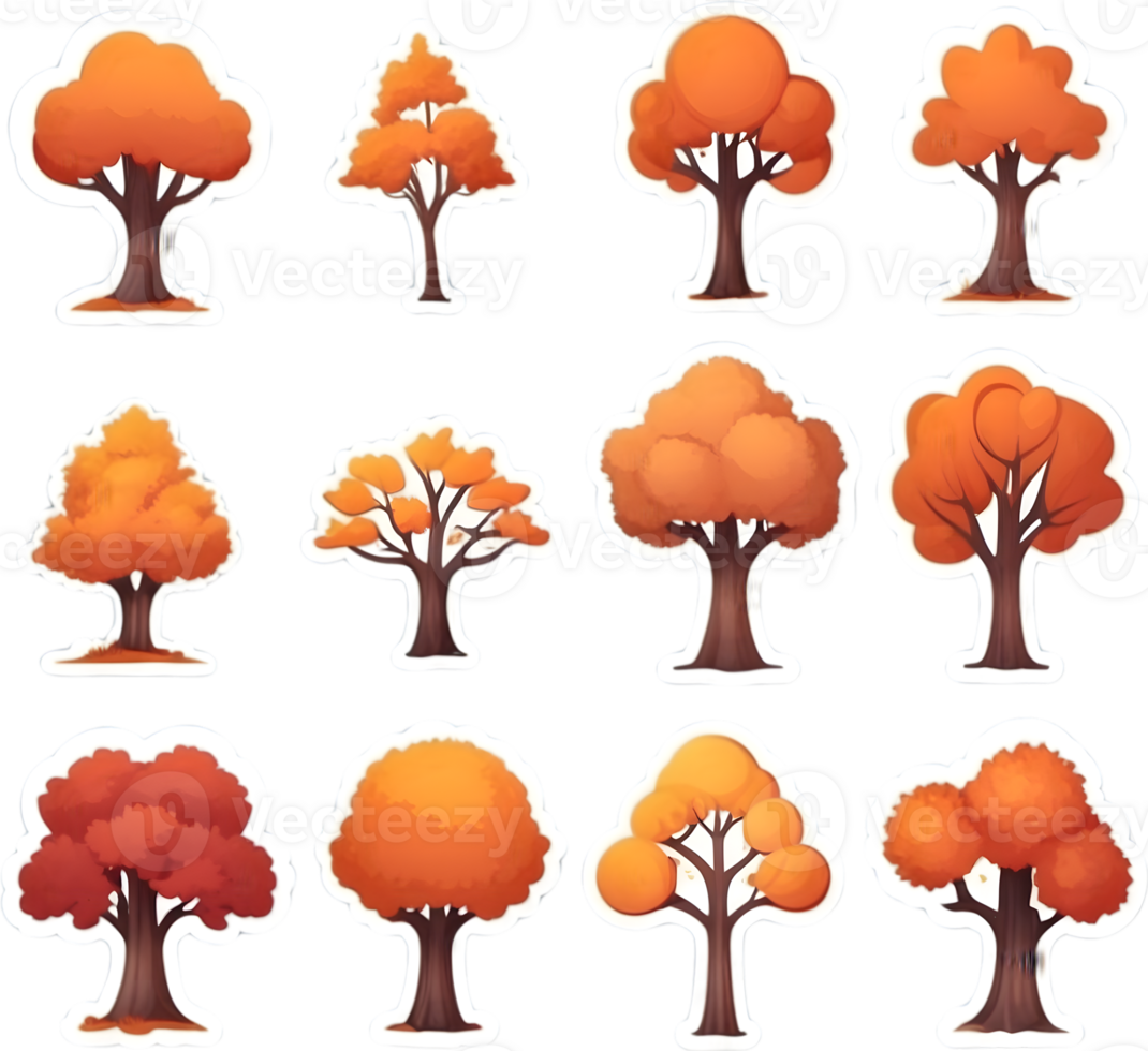 autumn trees and leaves pattern ai generative png