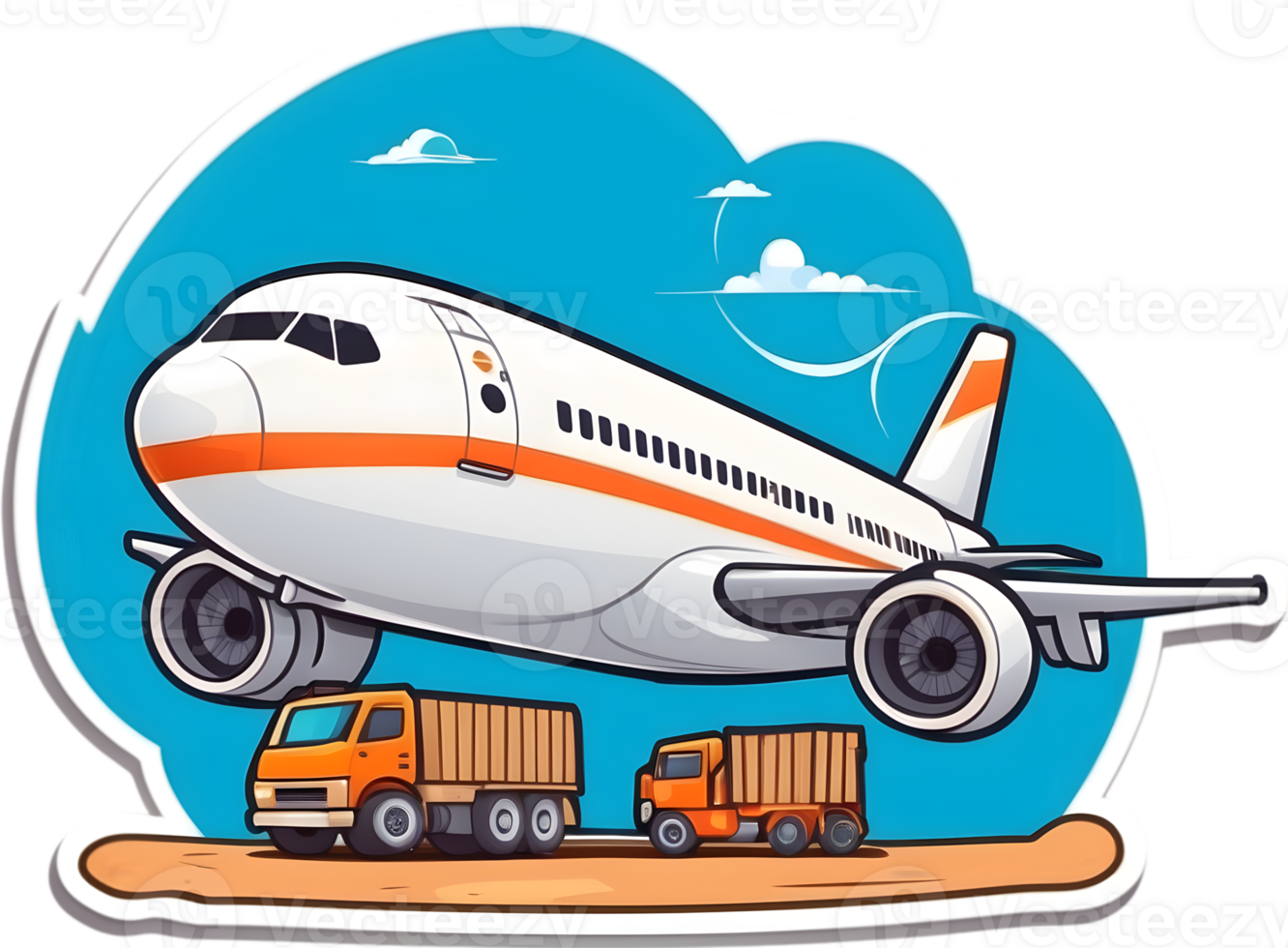 airplane and trucks sticker, ai generative png