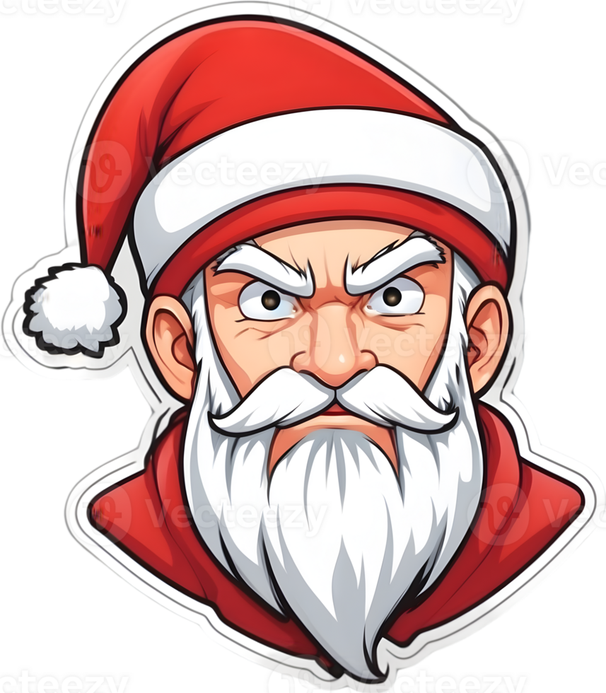 santa claus cartoon face with beard and mustache ai generative png