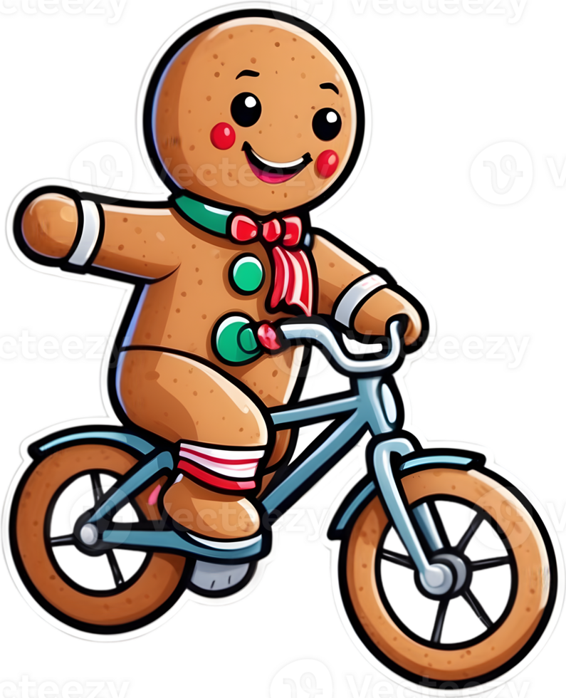 gingerbread man riding a bike png ai generative,Christmas icons, Festive symbols, Holiday season, Xmas decorations