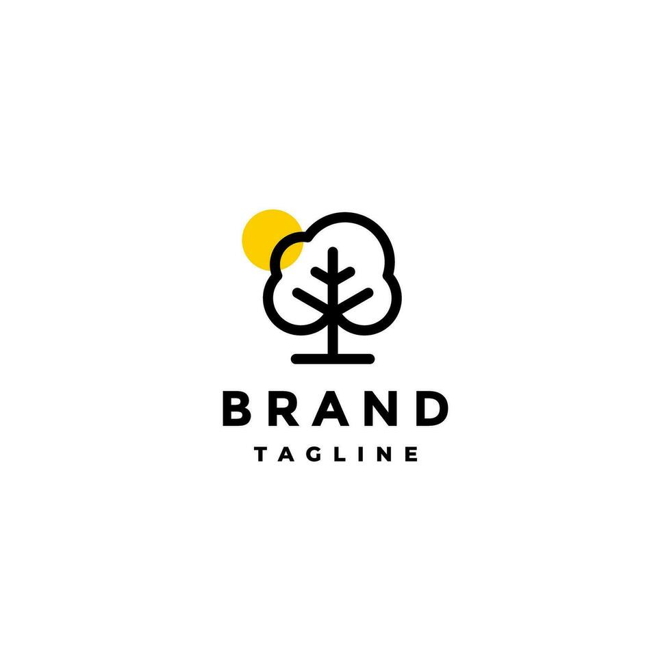 Simple Tree Icon Logo Design. Tree Icon outline design And Yellow Circle Accents. vector