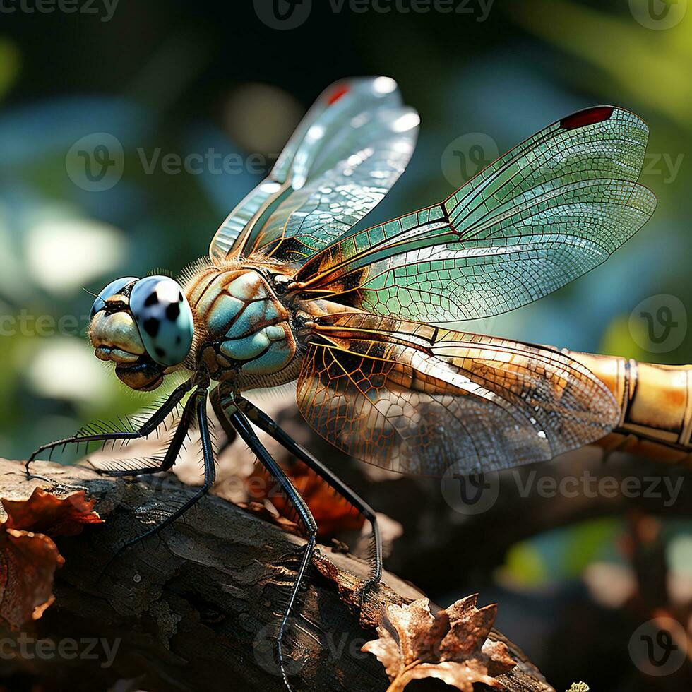 Dragonfly on leaf, AI Generated photo