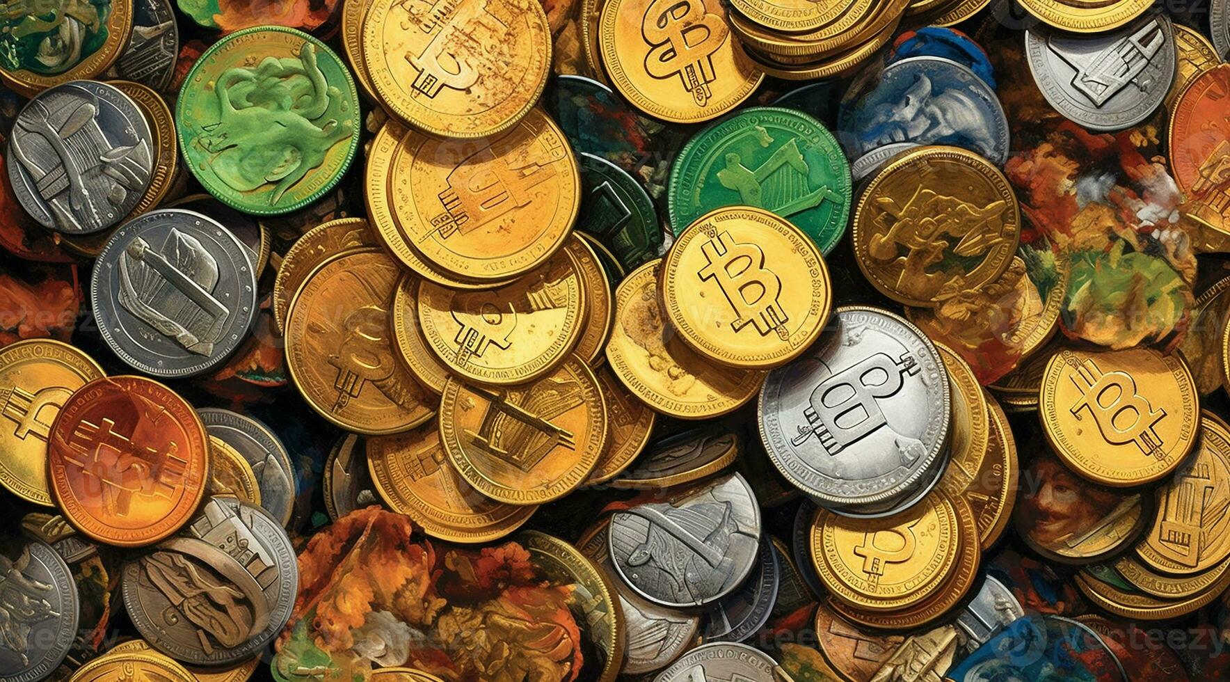 New digital coins, cryptocurrency background image, AI Generated photo
