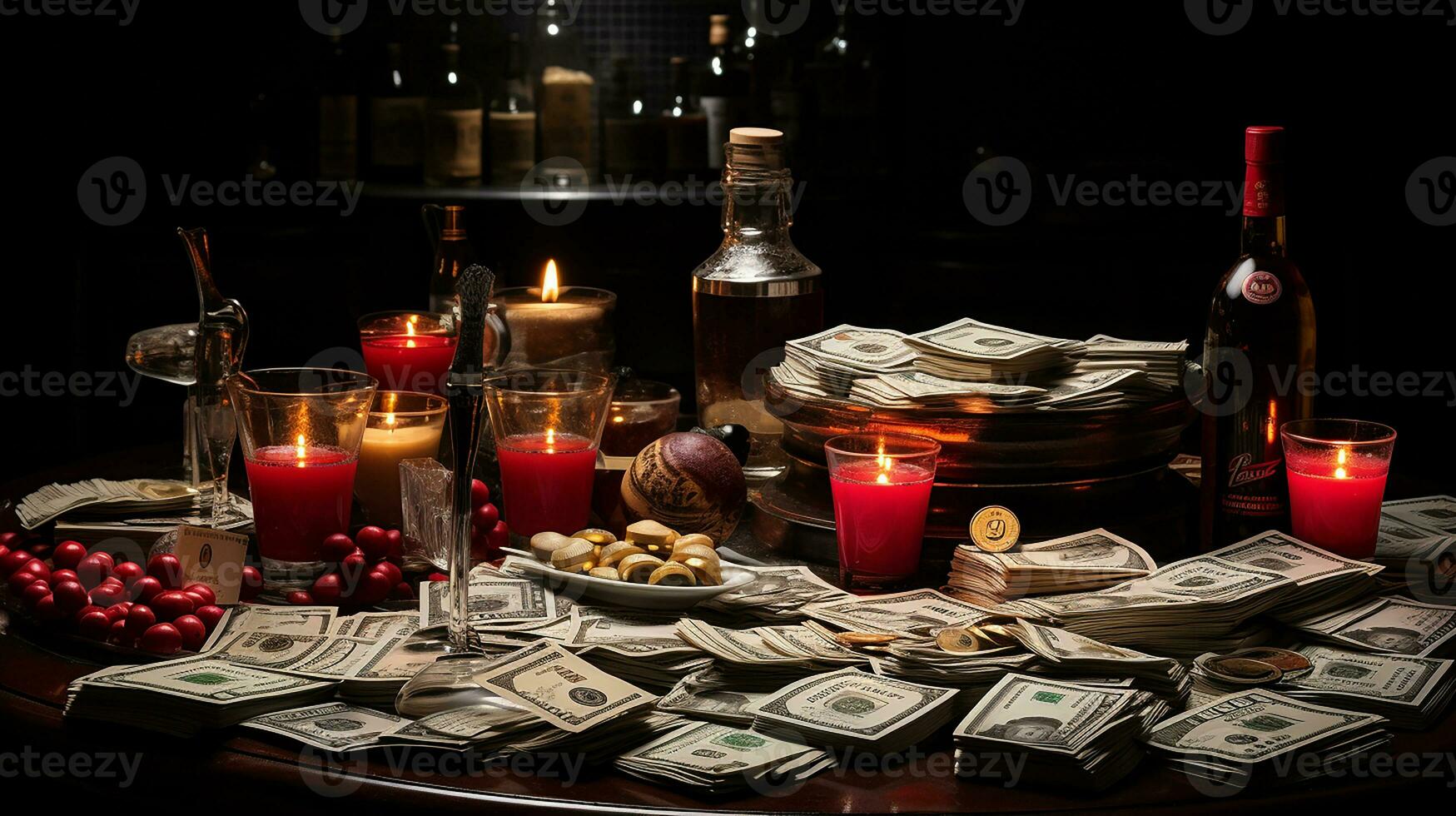 AI Generated, Stack of money on the table, concept background photo