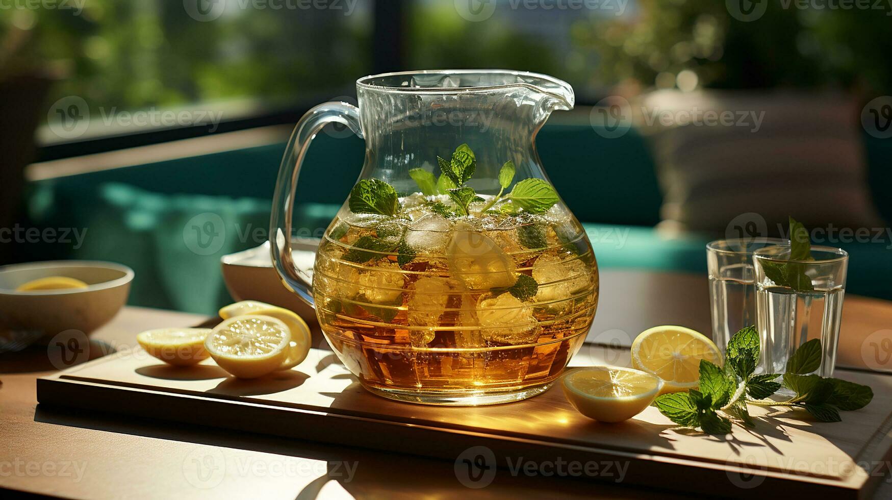 Fresh lemonade with lime and mint, AI Generated photo