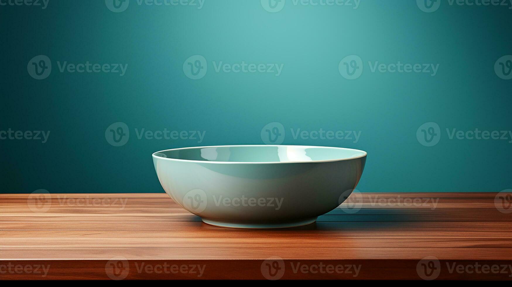 White bowl on a wooden table, AI Generated photo