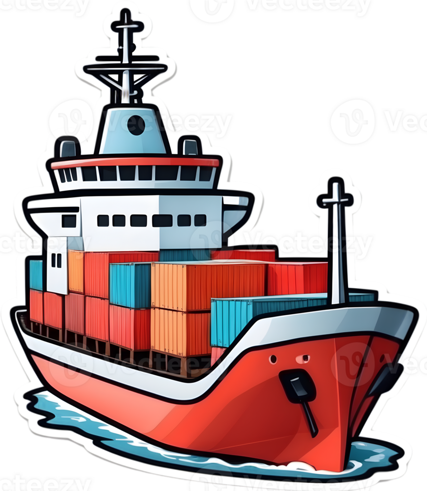 cartoon ship with cargo containers on it, ai generative png