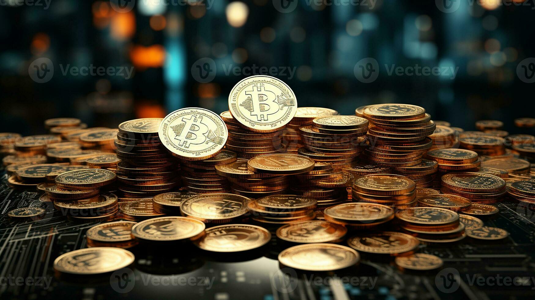 New digital coins, cryptocurrency background image, AI Generated photo