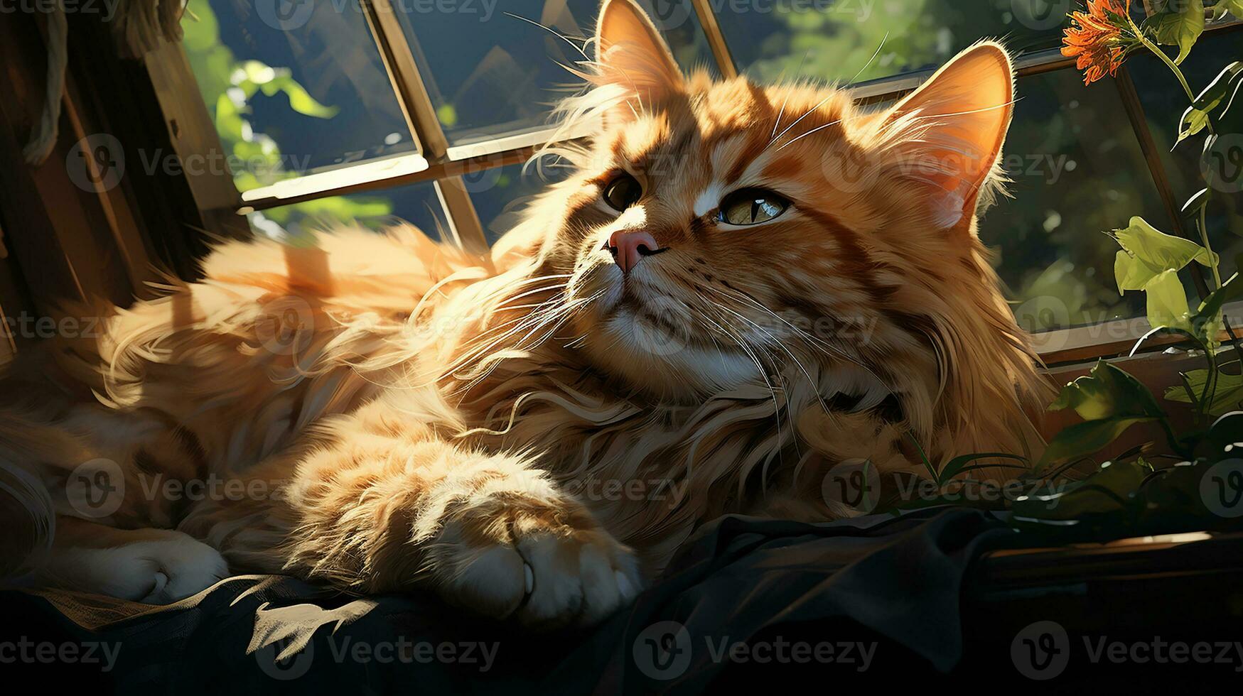 Hibernating cat picture, cute pet animal background image, AI Generated photo