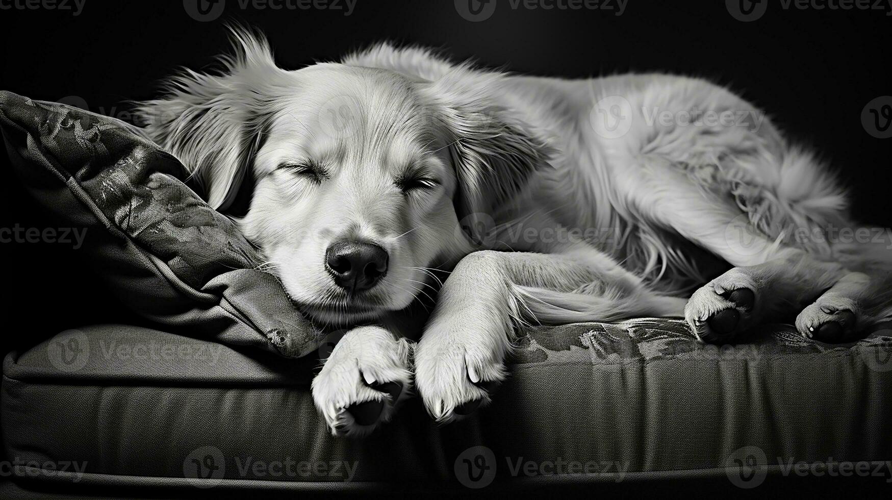 perro en el sofá a hogar, ai generado foto