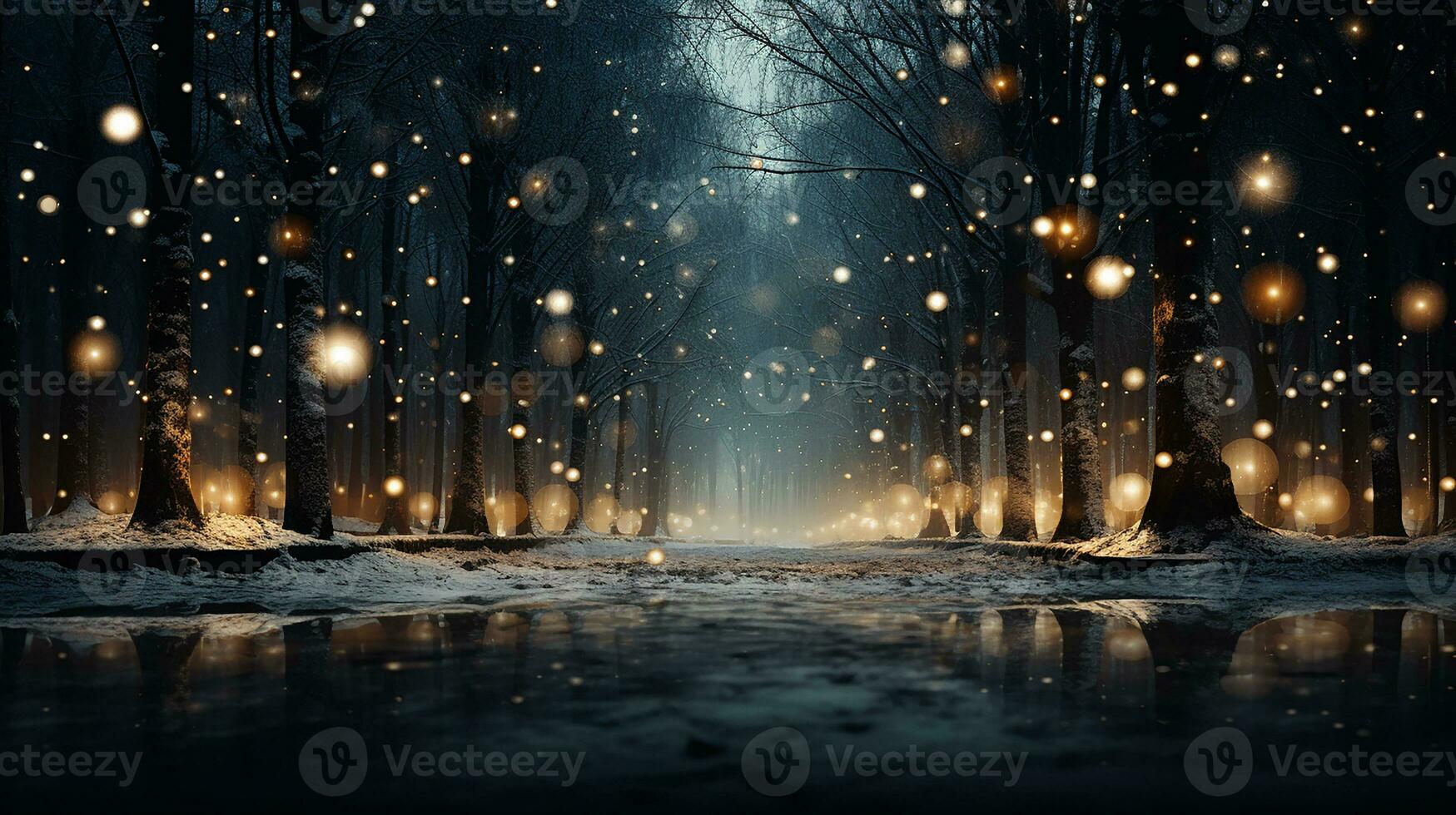 Winter calm street in the night, Christmas background, AI Generated photo