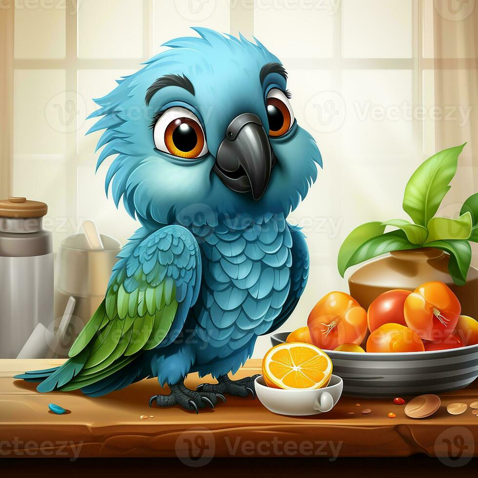Cartoon portrait of a parrot, AI Generated photo