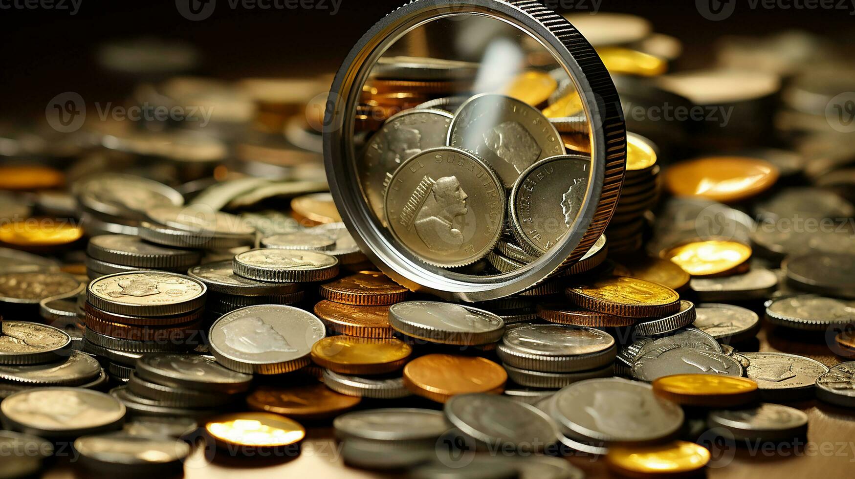 AI Generated, Stack of coins on the table photo