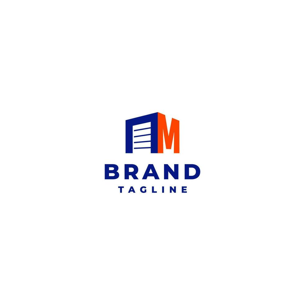 Storage Door and Initial Letter M Logo Design. Initial Letter M Next to Self Storage Door Logo Design Icon. vector
