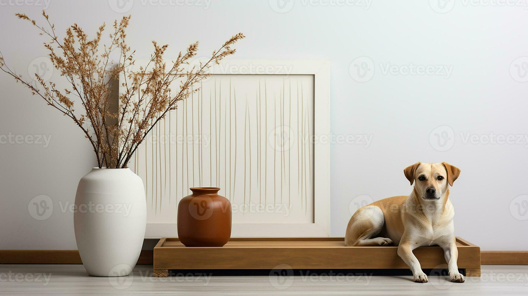 Dog outside luxury home, AI Generated photo