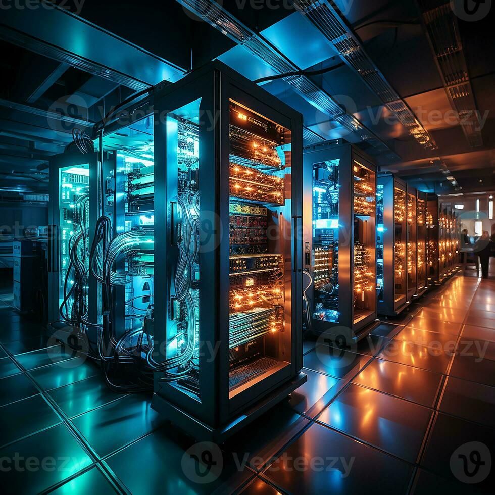 Room in the digital blockchain crypto currency mining factory, AI Generated photo