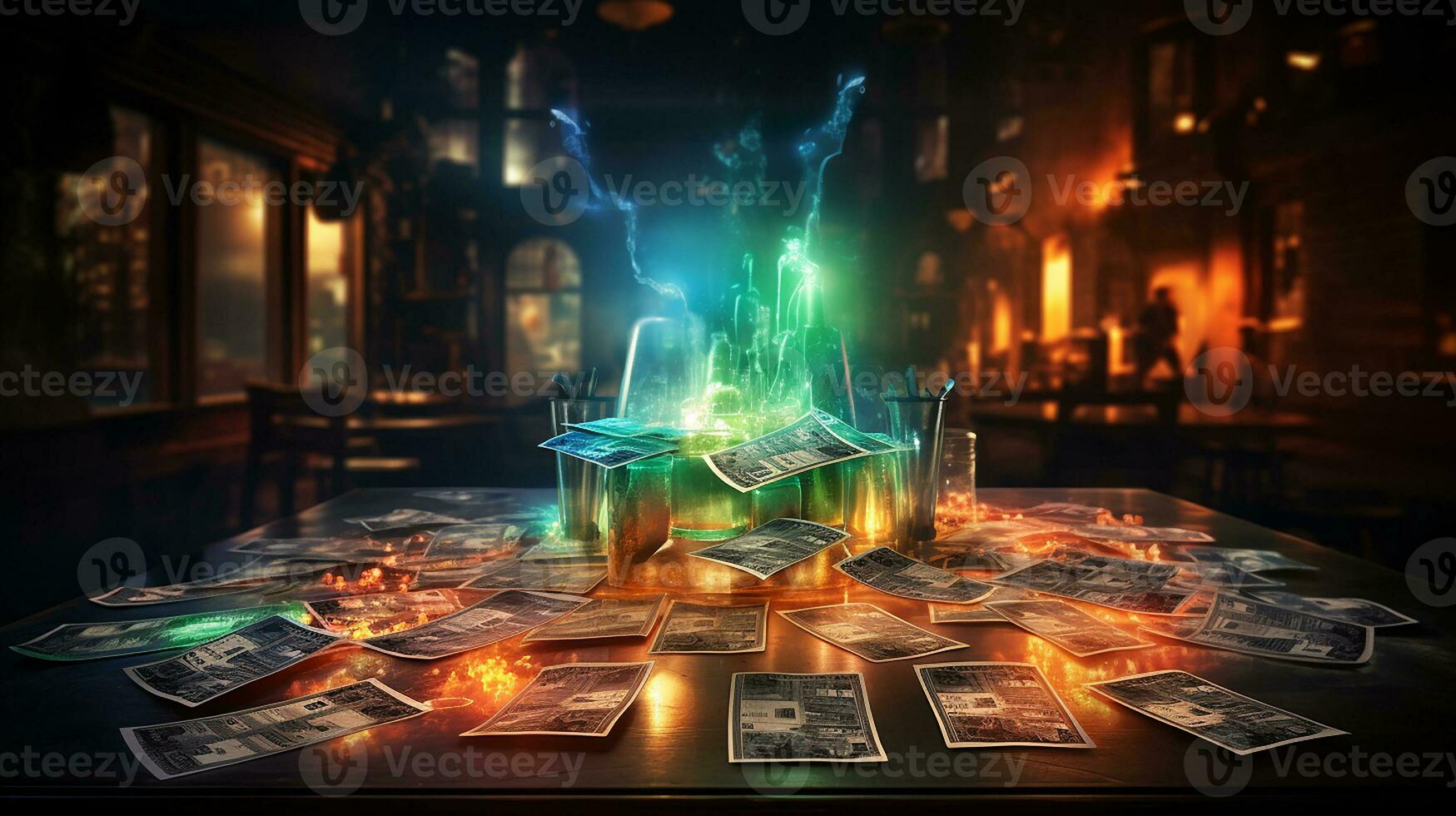 AI Generated, Banknotes are scattered on the table photo