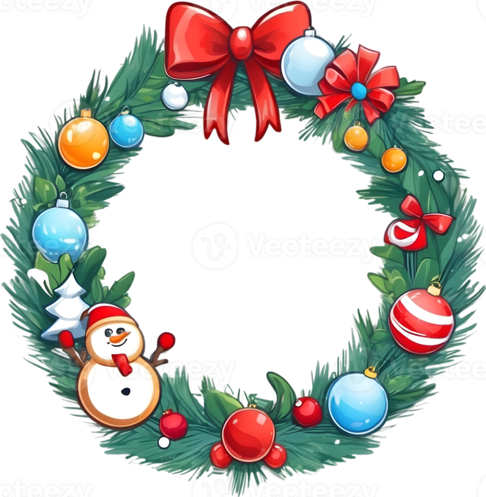 christmas wreath with red bow and ornaments on  ai generative,Christmas icons, Festive symbols, Holiday season, Xmas decorations png