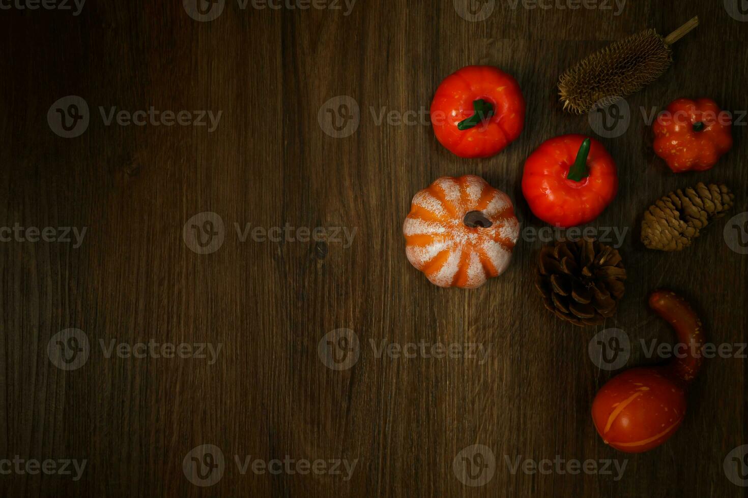 Halloween decorations background. Halloween Scary pumpkin head on wooden table Halloween holiday concept photo