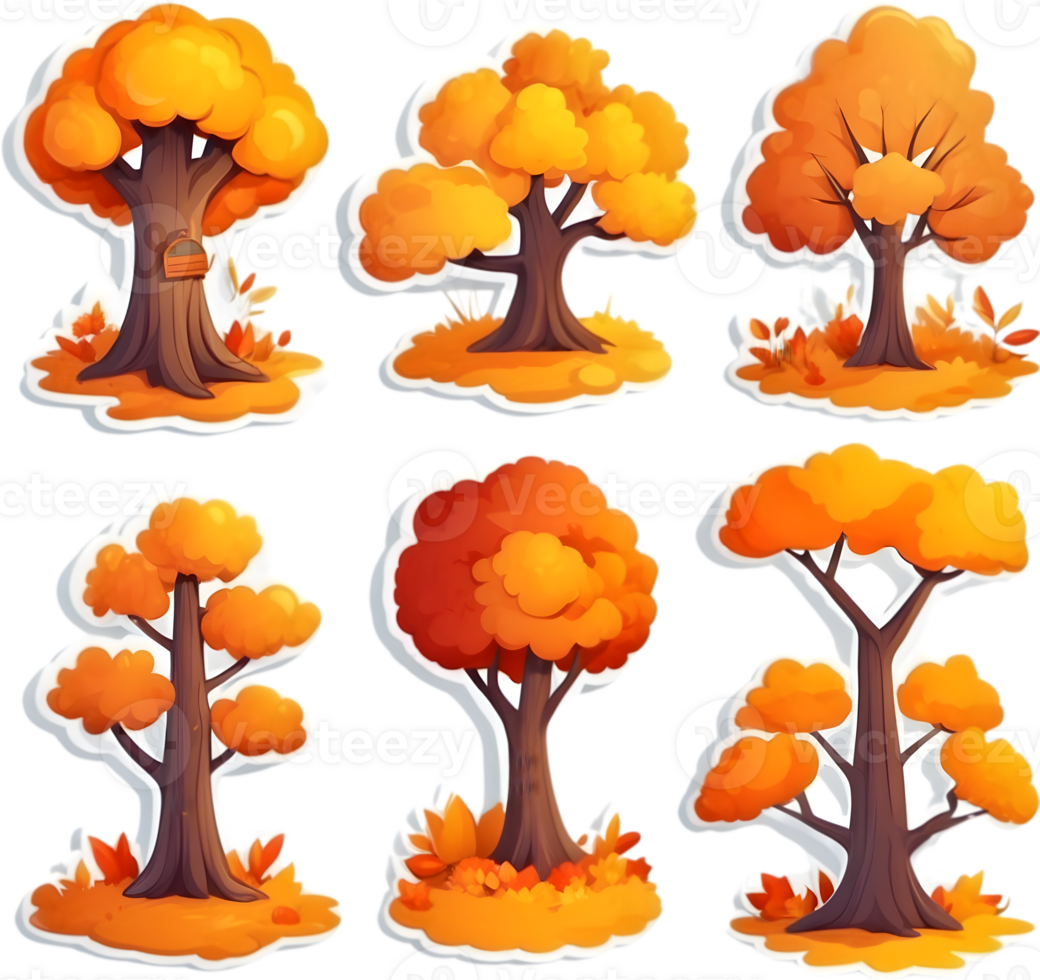 autumn trees and leaves pattern ai generative png