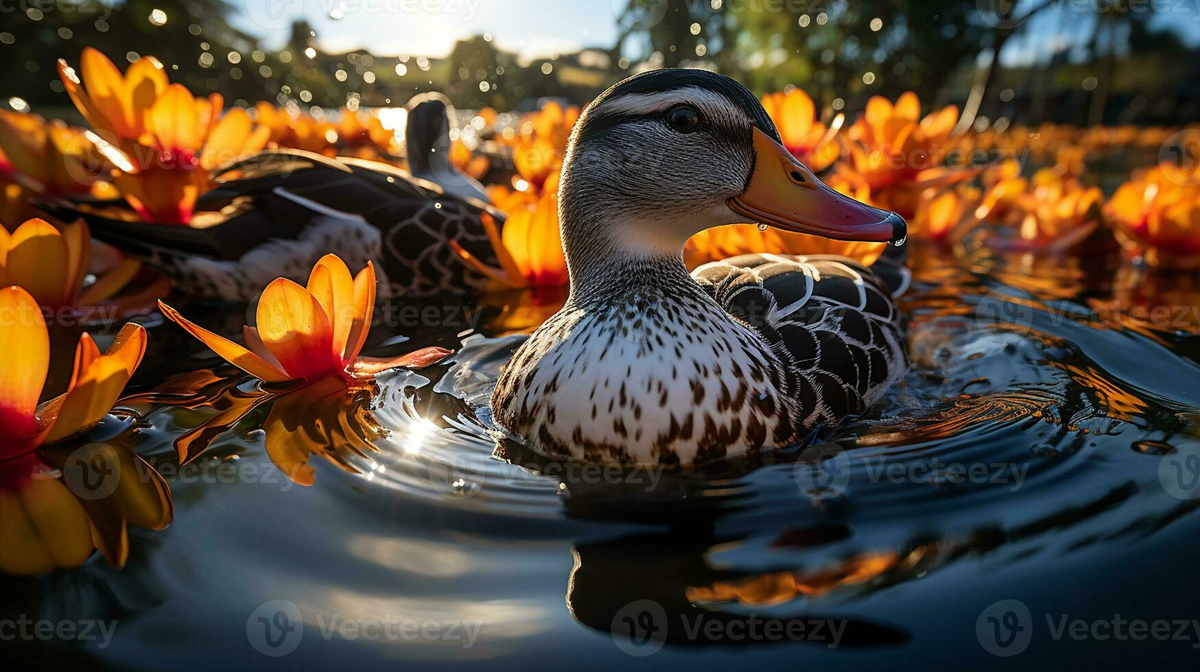 Ducks in the water, AI Generated photo