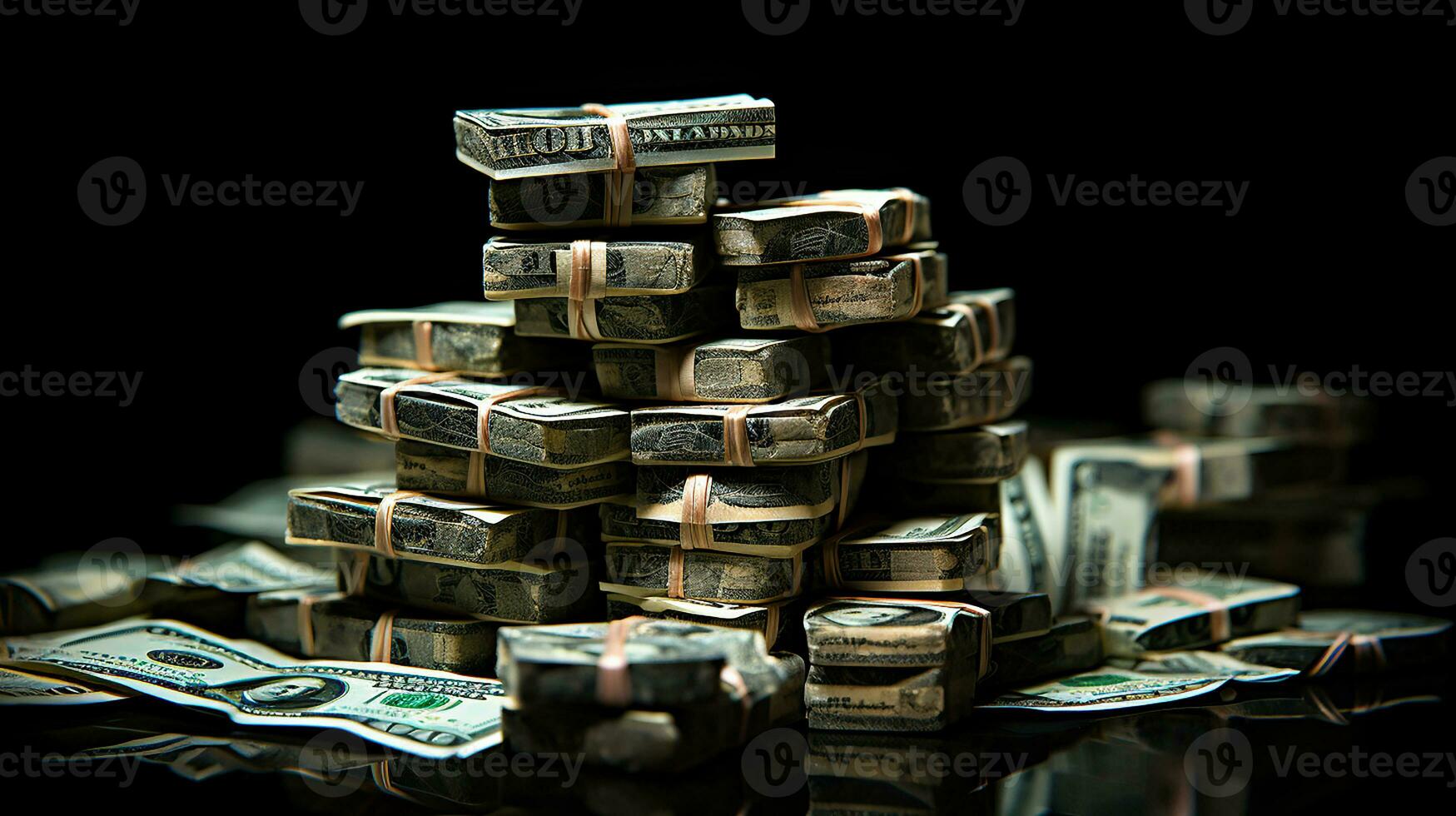 Stack of money on the table, concept background, AI Generated photo