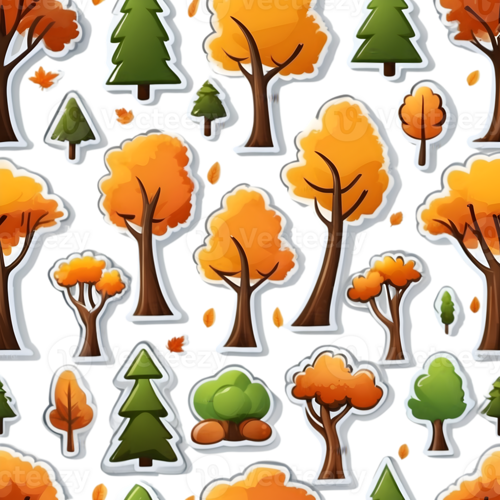 autumn trees and leaves pattern ai generative png