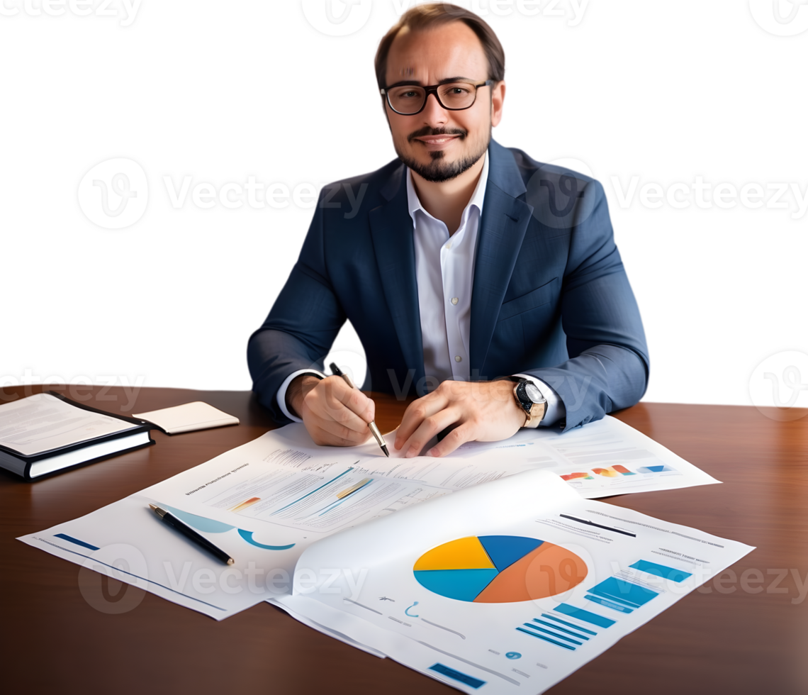 businessman pointing at a document on a table, ai generative png