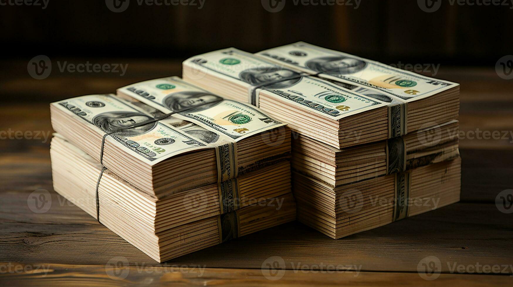 AI Generated, Stack of money on the table, concept background photo
