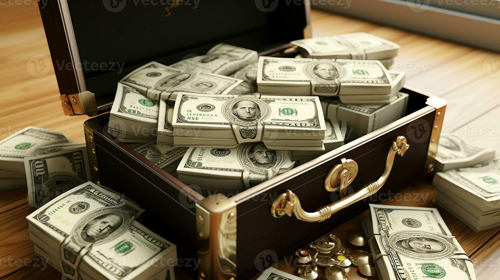 A lot of money in a suitcase, AI Generated photo