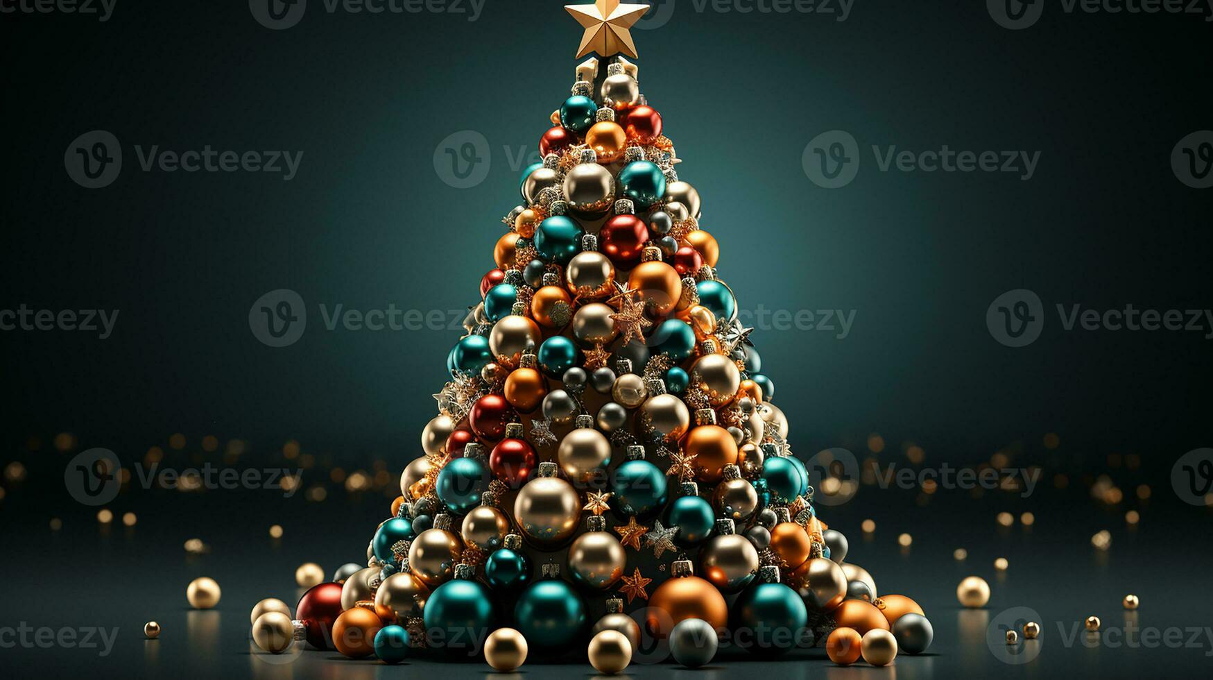 Small Christmas modern tree, bokeh light background, AI Generated photo