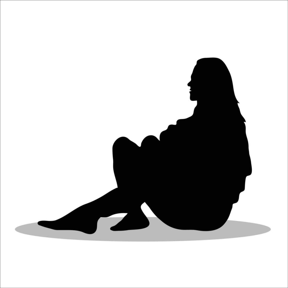 Girl sitting silhouette vector