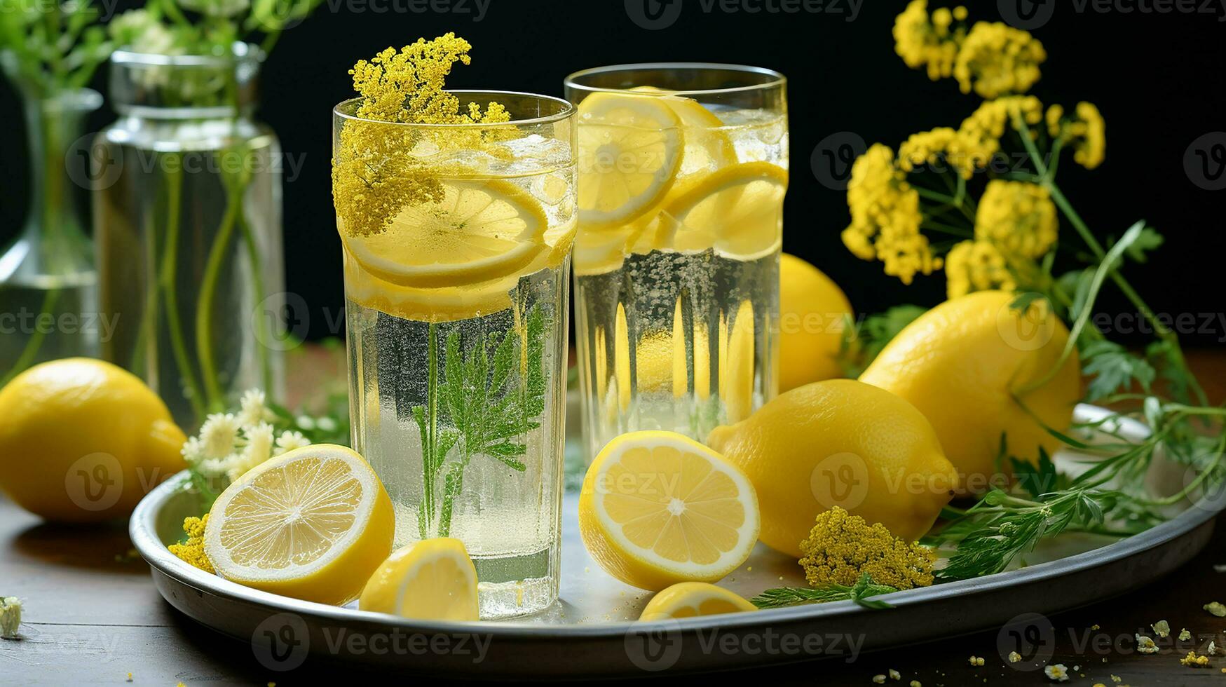 Fresh lemonade with lime and mint, AI Generated photo