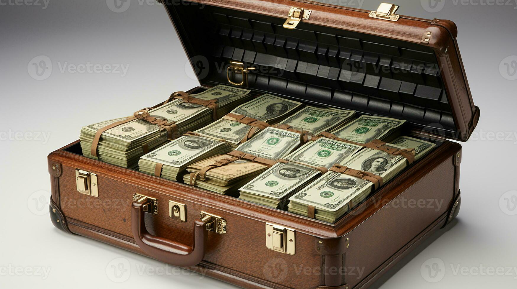 Old suitcase, financial concept background, AI Generated photo