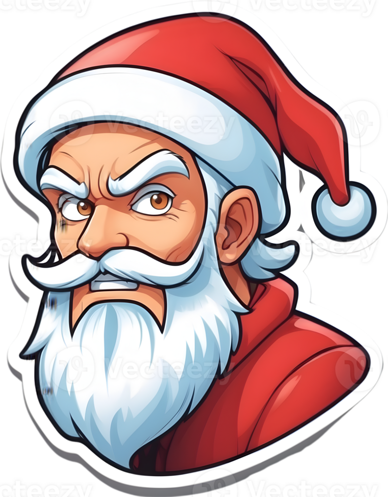 santa claus cartoon face with beard and mustache ai generative png