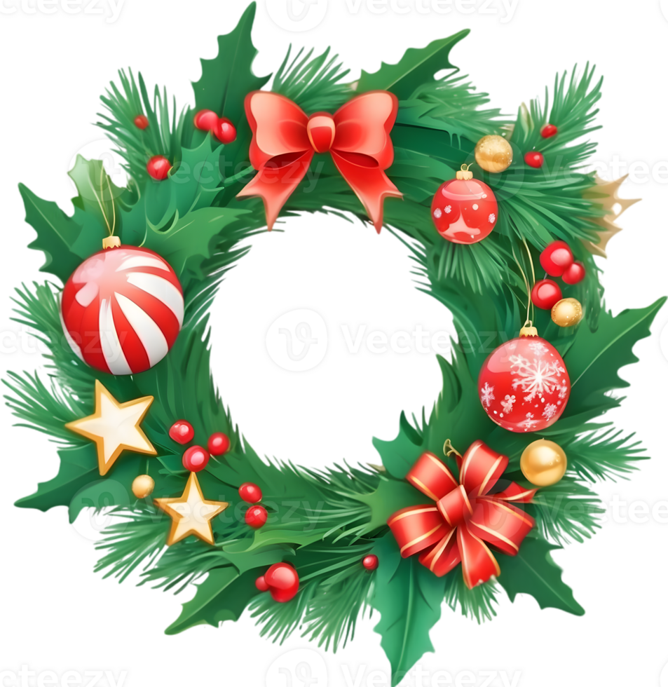 christmas wreath with red bow and ornaments on  ai generative,Christmas icons, Festive symbols, Holiday season, Xmas decorations png