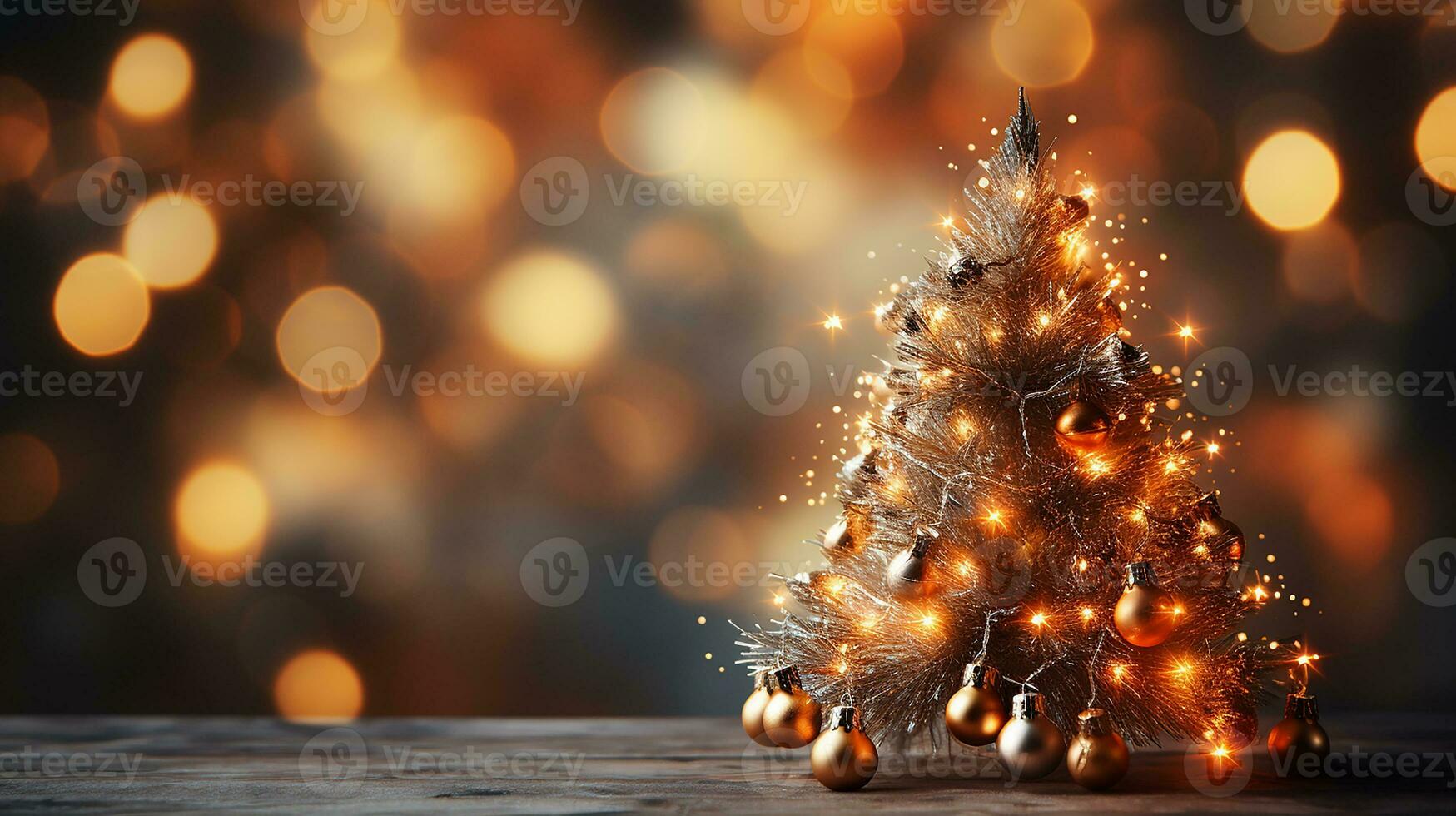 Small Christmas modern tree, bokeh light background, AI Generated photo