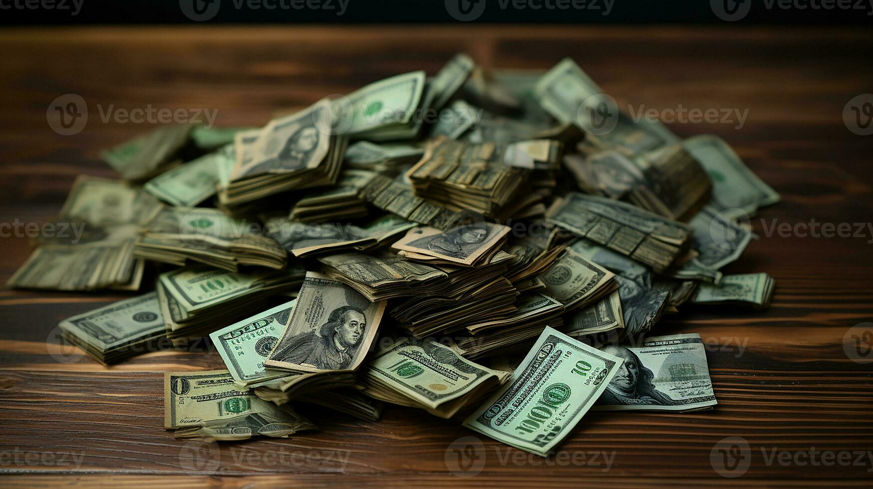 AI Generated, Stack of money on the table, concept background photo