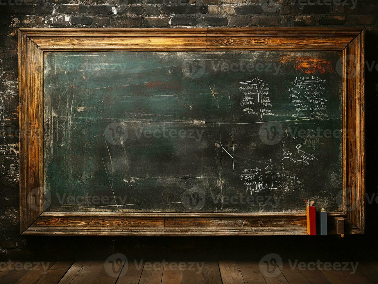 Old school blackboard with chalk, AI Generated photo