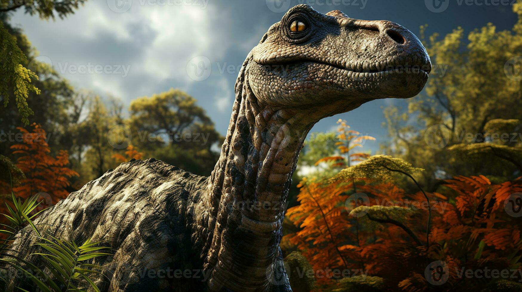 retrato de un dinosaurio, ai generado foto